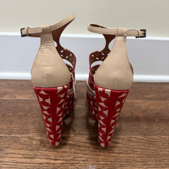 Alaia Beige and Red Cutout Platform Sandals - Picture 4 of 7